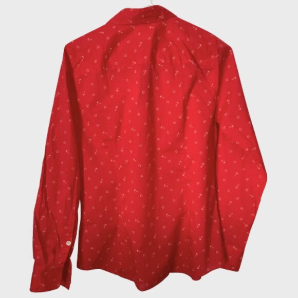 J. Crew Perfect Shirt in Anchors & Horseshoes Long Sleeves Red Size 8 NWT - Picture 3 of 7